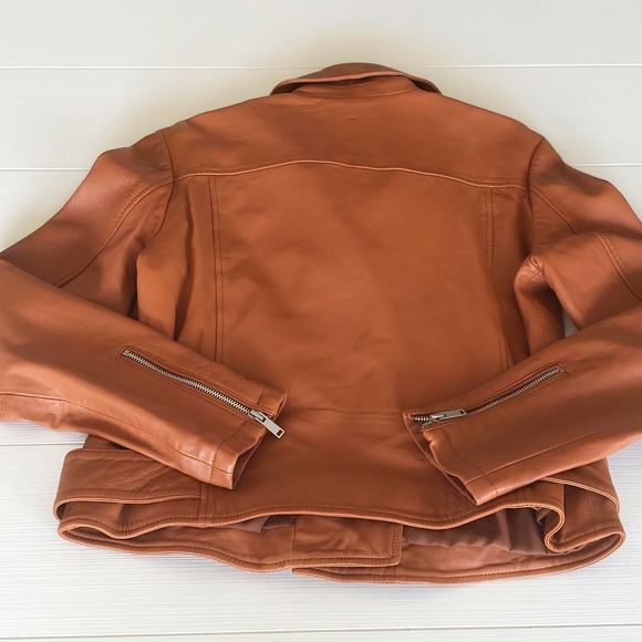 AQUA 100% Genuine leather jacket in camel sz L - Picture 9 of 12